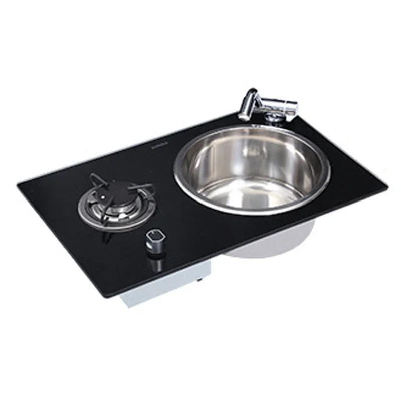 RV Camper Gas Stove With Sink GR-B213B Black Crystal Glass Panel Stove High Power Stove