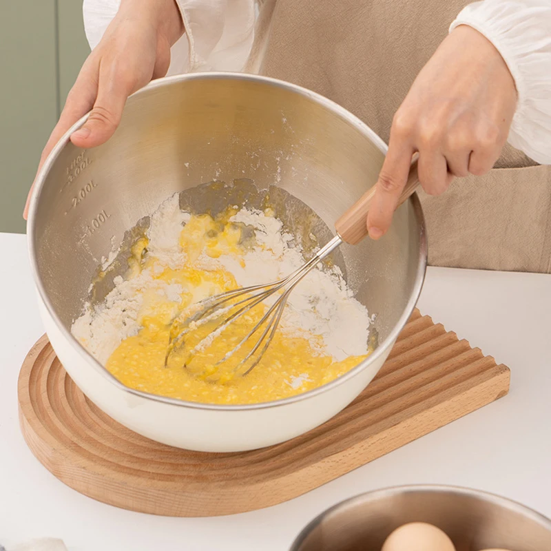 1,5 l/2,5 l/4,5 l 304 Edelstahl-Rührschüsseln, rutschfeste Schneebecken, Küchengeschirr zum Kochen von Gebäck, Salat, Kochen