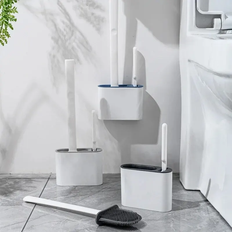 

Wall Hanging Toilet Cleaning WC Brush Holder Long Handled Silicone Water Proof Quick Drying Soft Bristles Bathroom Accessories