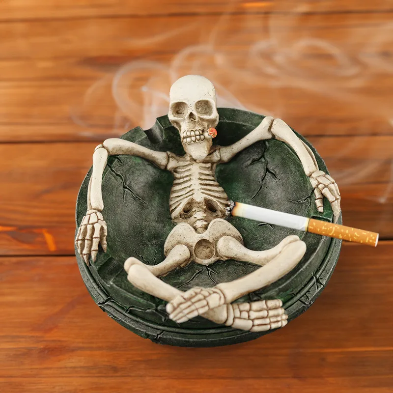 New Ideas Personality Skull Resin Ashtray Home Desktop Decor Ornaments Halloween Craft Gifts