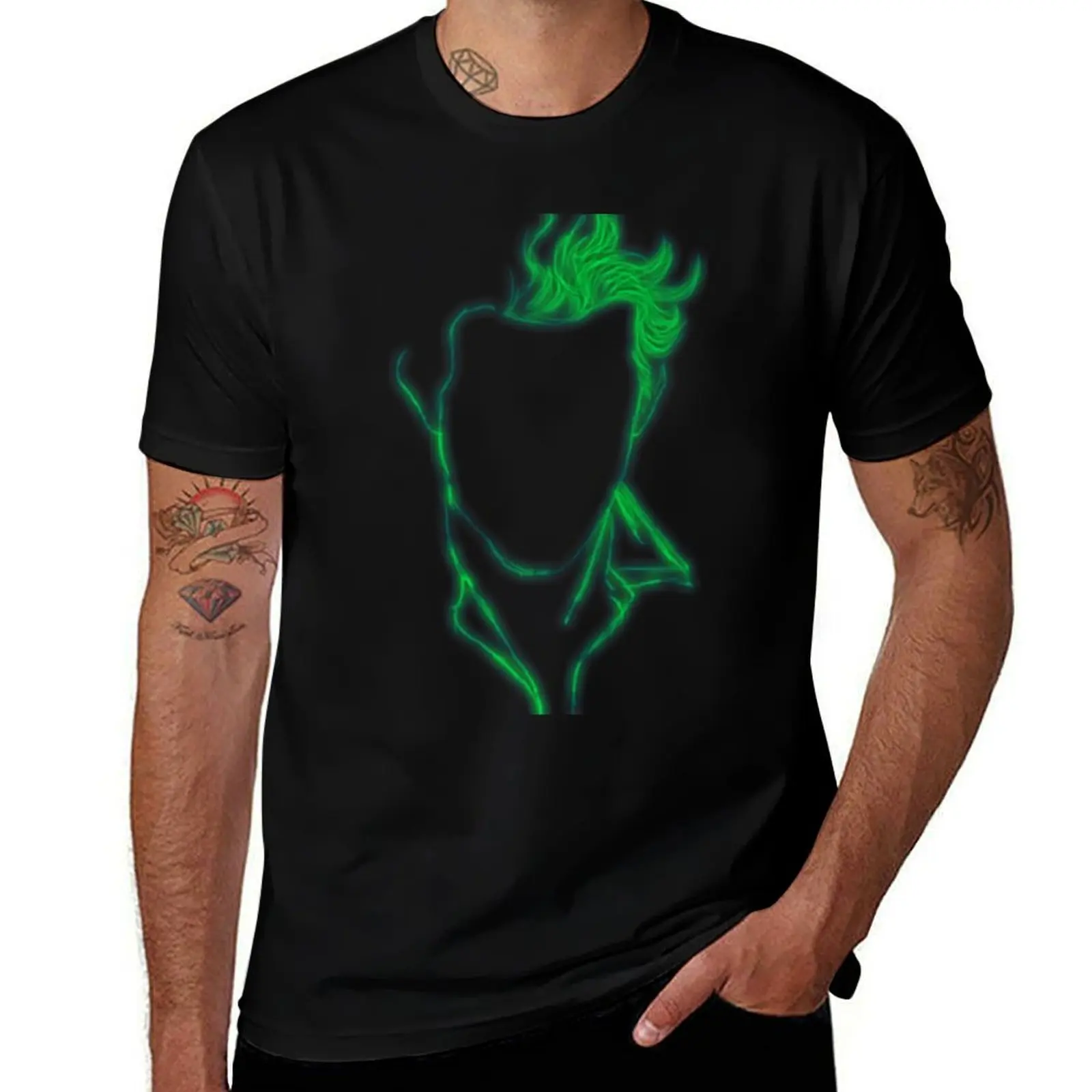 Tom Waits in Green Neon, Minimalism Digital Painting, No Background, Single and Repeating Pattern T-Shirt