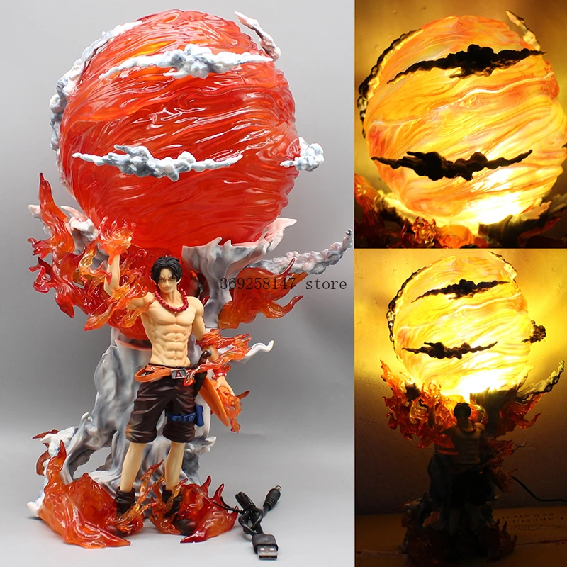 40cm Anime One Piece Figures GK Portgas·D· Ace Fire Fist Can Emit Light Action Figures PVC Model Collection Toys Birthday Gifts