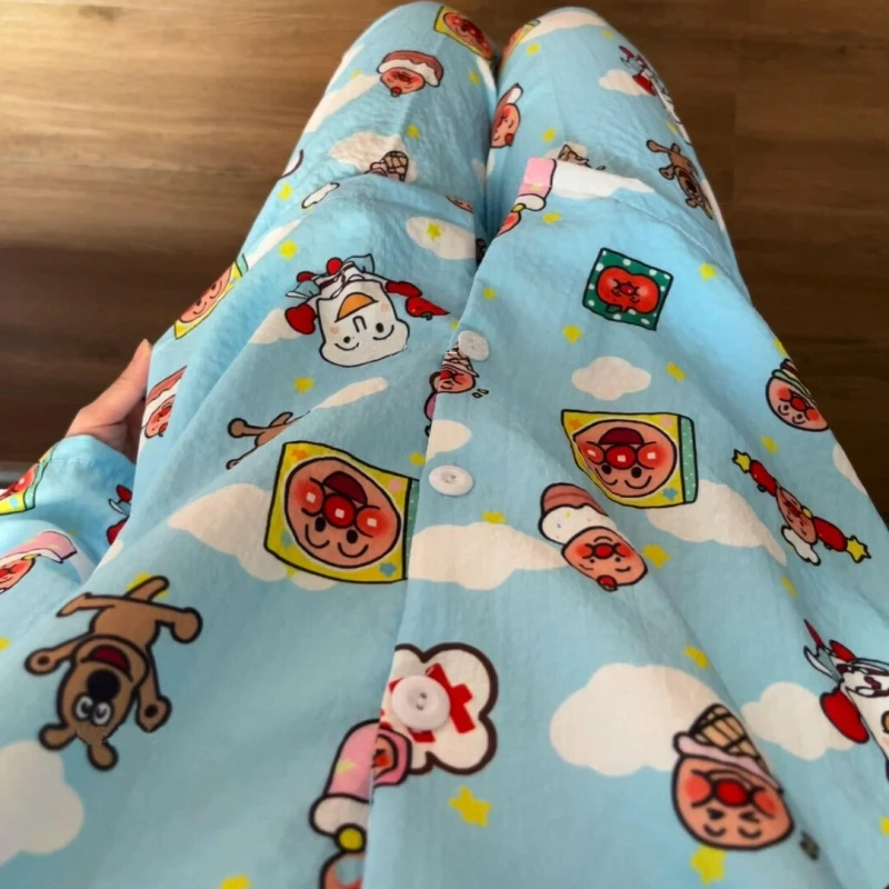 Anpanman Comfortable Home Clothing Outable Suit Long Sleeved Pants Kawaii Cartoon Clothes Cute Holiday Gifts for Boys and Girls