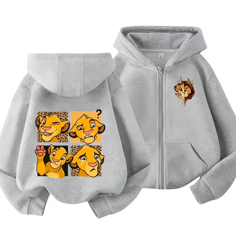 Disney Lion King Kids zipper Hoodie Cartoon print Fall Winter Long sleeve sweatshirt Casual top Boys girls clothing sweater