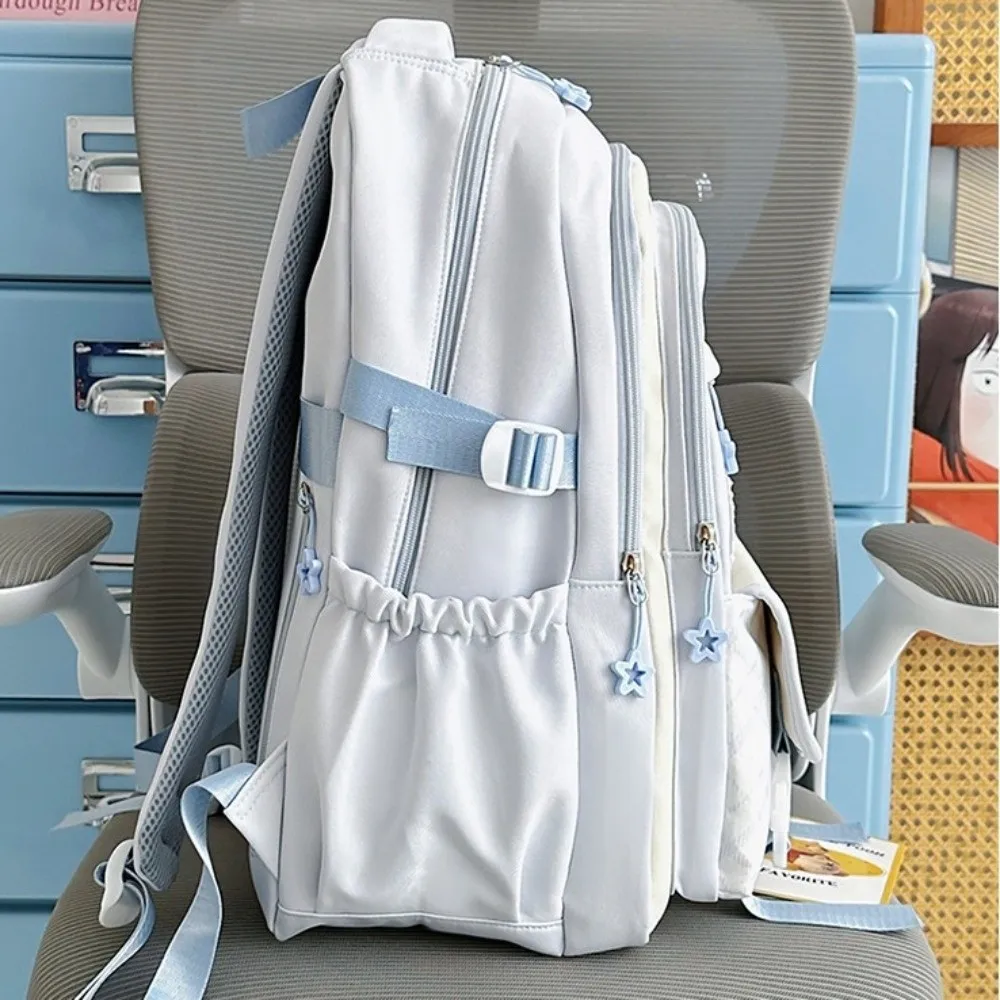 Trendy Nylon Hollow Lace Backpack Preppy Style Color-blocked Large Capacity School Bag Durable Cute Cat Plaid Backpack Weekend