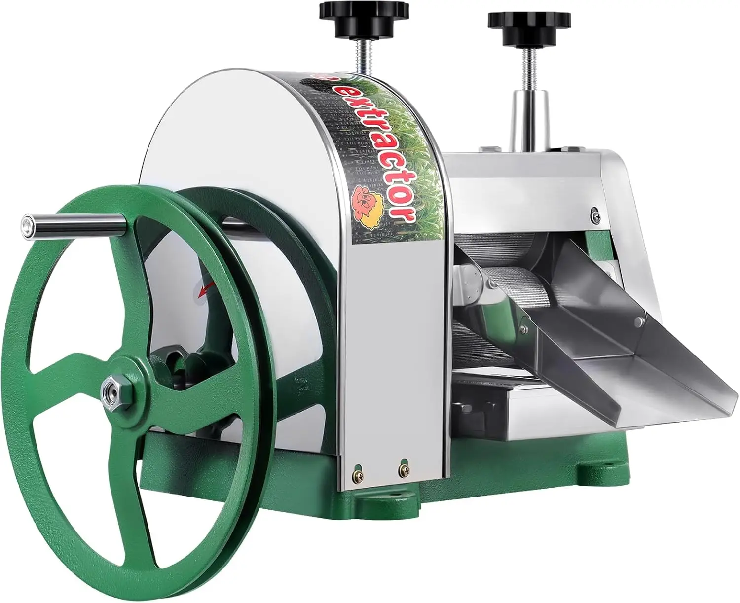 Hand Crank Sugarcane Juice Extractor, Stainless Steel 3-Roller Press Squeezer, 2-Inch Feed Opening, 110 Lbs/Hr Output, Manual Op
