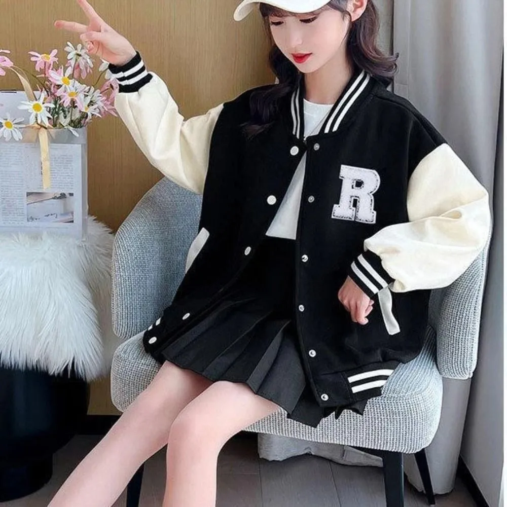 Comfortable Long Sleeve Children Baseball Uniform Teens Loose Girls Y2K Coat Retro Clothing Spring Autumn Jacket Students