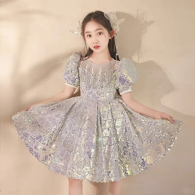 2024 Luxury Birthday Dress for Girls Kids Princess Sequined Ball Gown for Formal Occasions Children Prom Dresses Teens Partywear