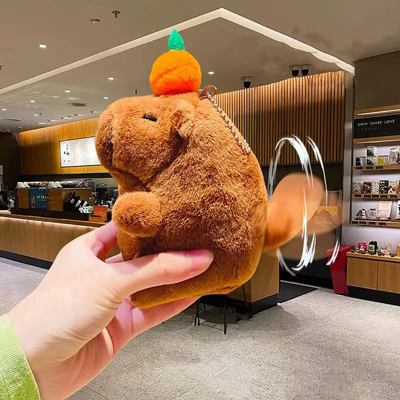 Kawaii Capybara che agita la coda peluche cartone animato peluche portachiavi bella borsa ciondolo chiave auto Holdr per regali di compleanno