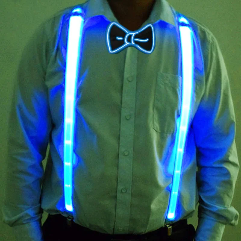 2PCS LED Suspenders with Bow Party Supplies Wedding Party Accessories Birthday Halloween Glow-in-the-dark Bright Materials SD01