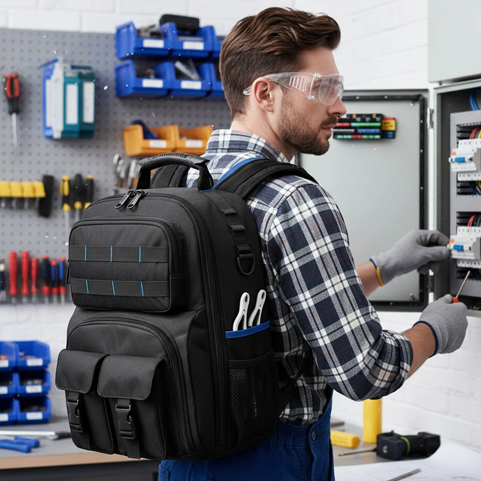 

Сверхпрочный рюкзак электрика большой вместимости, утолщенный, для хранения инструментов, сумка через плечо, съемный органайзер для инструментов