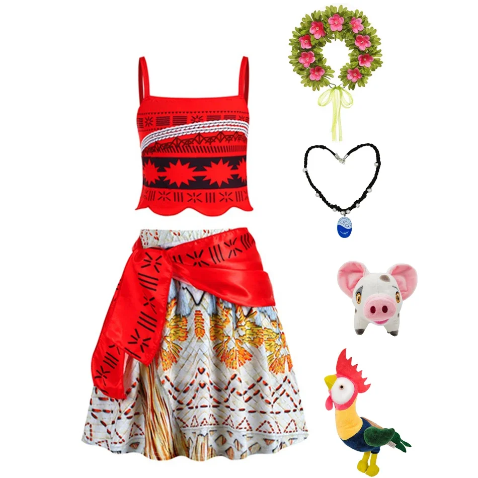 Moana-vestido de princesa Vaiana para niñas, conjunto de disfraz de Disney para fiesta de Carnaval y verano, peluca y collar | en línea Moana-vestido de princesa Vaiana para niñas, conjunto de disfraz de Disney para fiesta de Carnaval y verano, peluca y collar | en línea