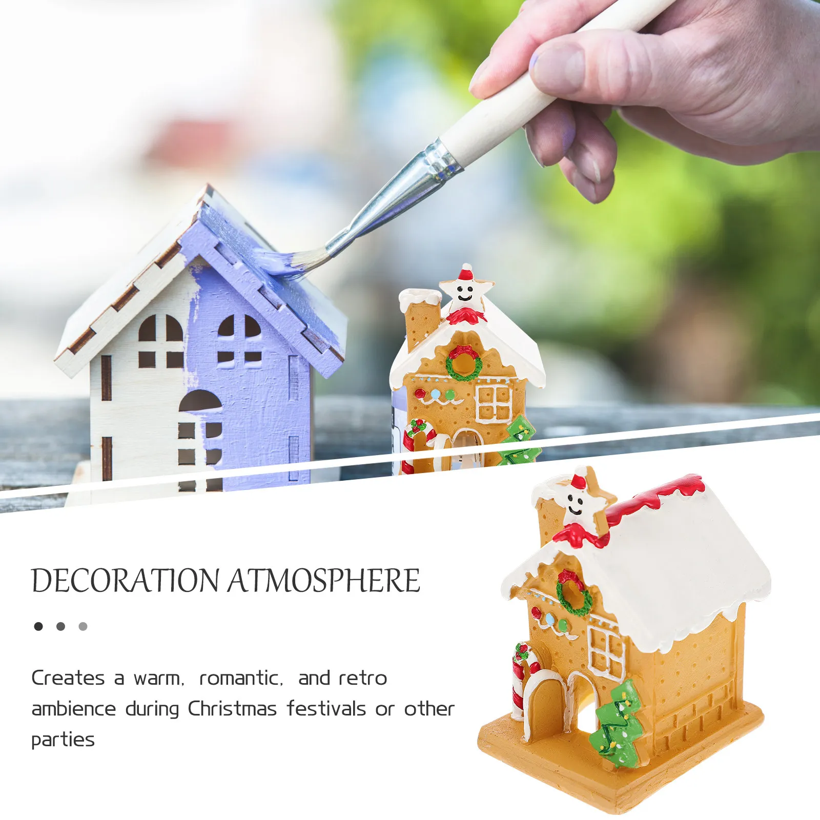 Christmas Small Resin Micro Landscape Lighting Xmas Desktop Ornament Warm Romantic Xmas Village Decor Battery Operated