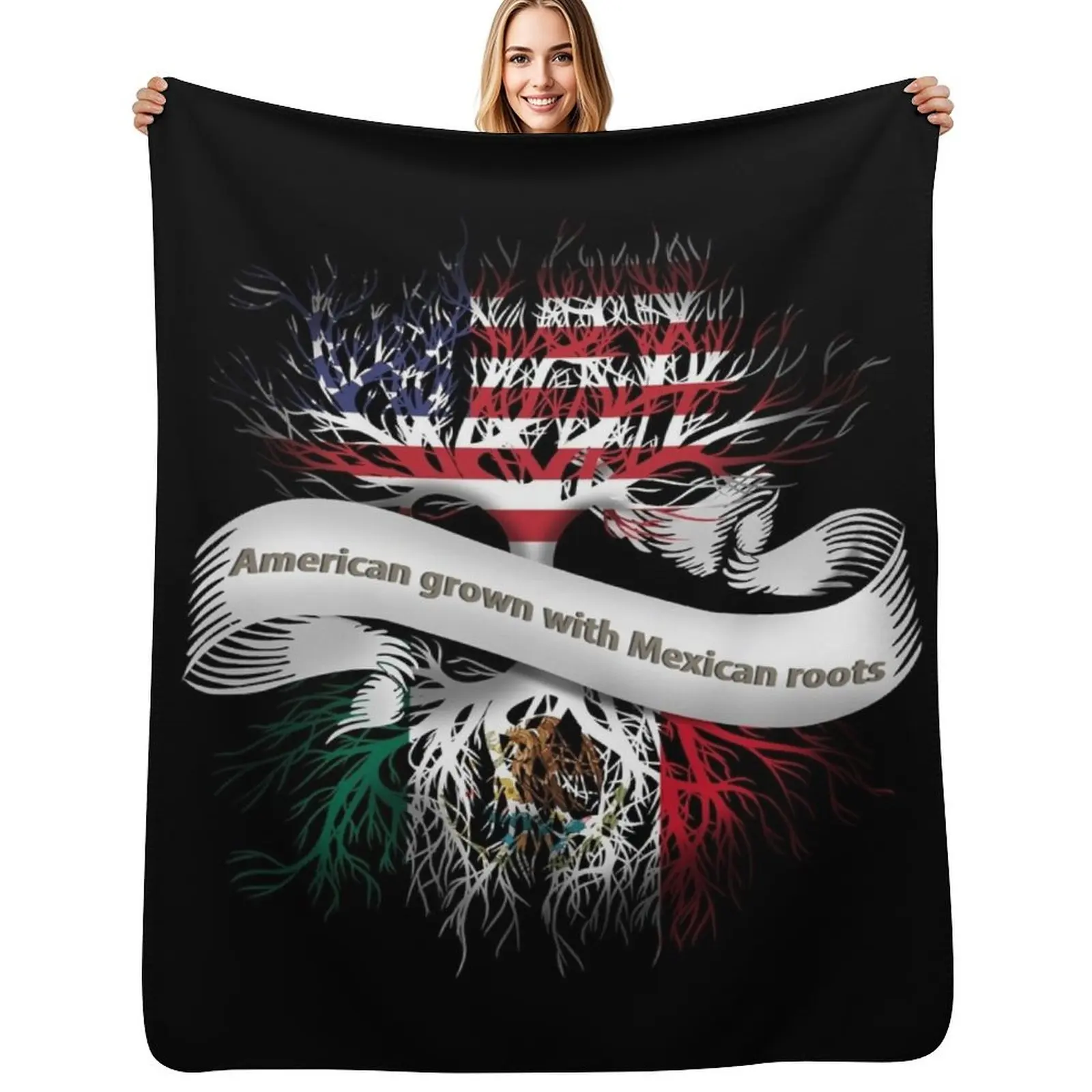 American Grown With Mexican Roots Throw Blanket Soft Plush Blanket as Housewarming Gift