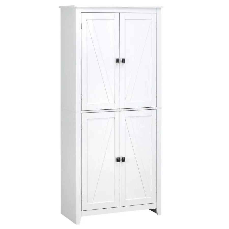

72 Freestanding 4Door Kitchen Pantry Storage Cabinet Organizer with 4Tiers and Adjustable Shelves White