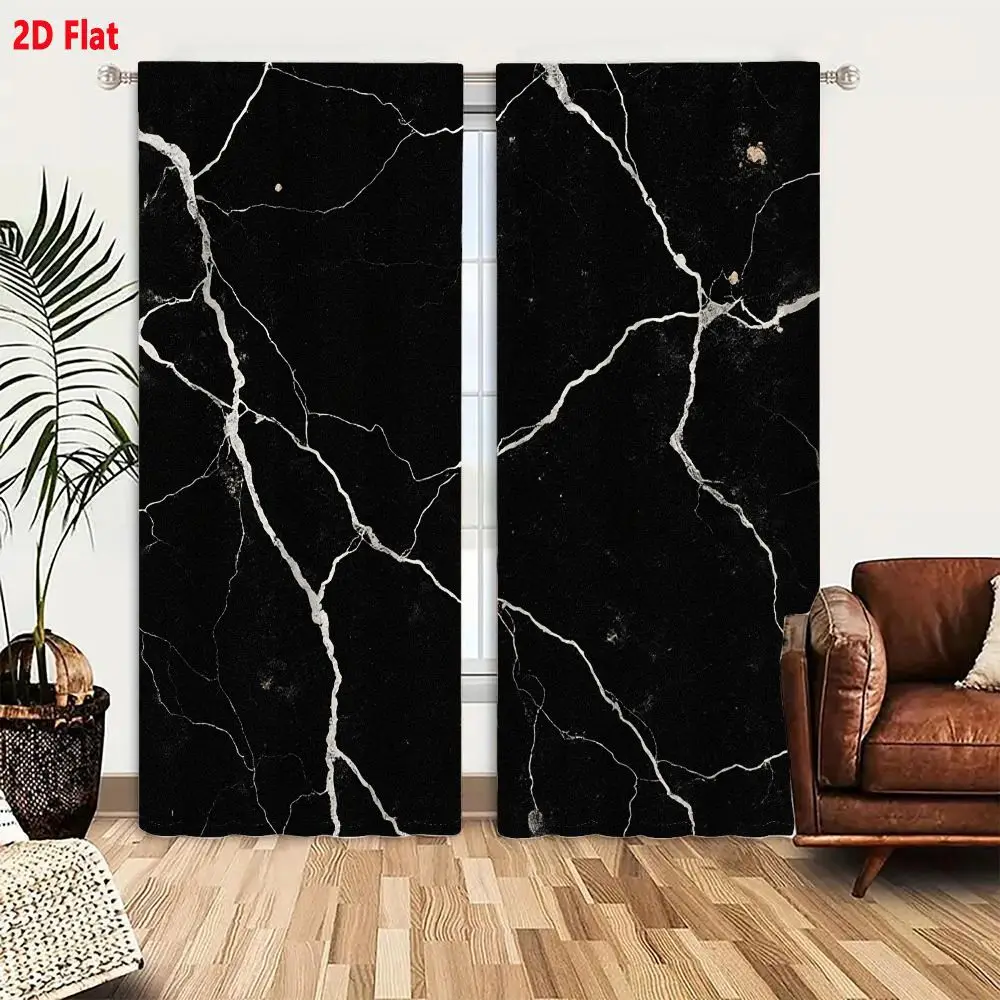 2Pcs Curtains Add 2D Flat Polished Black Marble Stone With White And Gray Veins For Countertops And Flooring Window Drapes for B