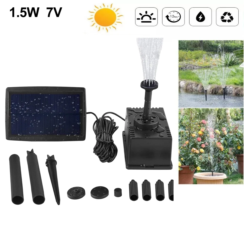 /1.5W /7V /Solar Powered Submersible Fountain Set With Monocrystalline Panel For Outdoor Garden Pond Water Feature Circulation