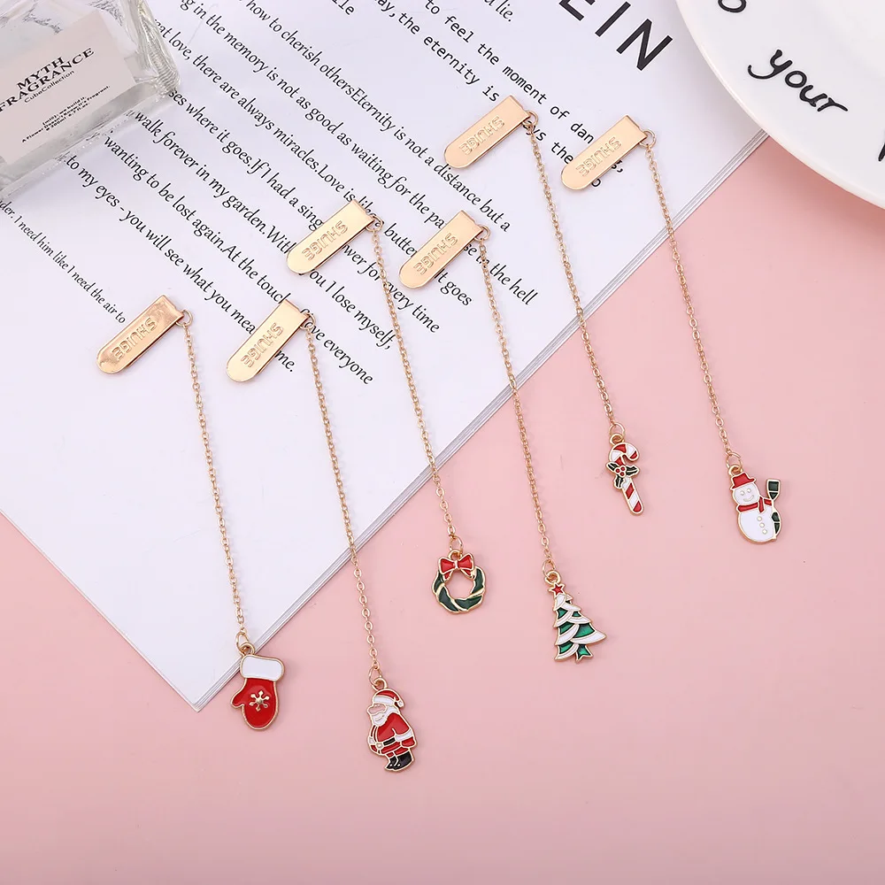 Creative Santa Claus Snowman Metal Bookmark Cute Coloring Embossing Bookmark Book Page Marker Portable Pendant Bookmark