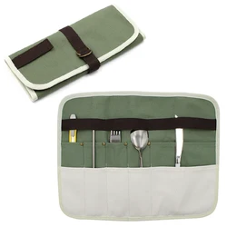 Camping Utensil Bag, Knife Roll Bag for Chefs Canvas Roll Up Culinary Bag Tableware