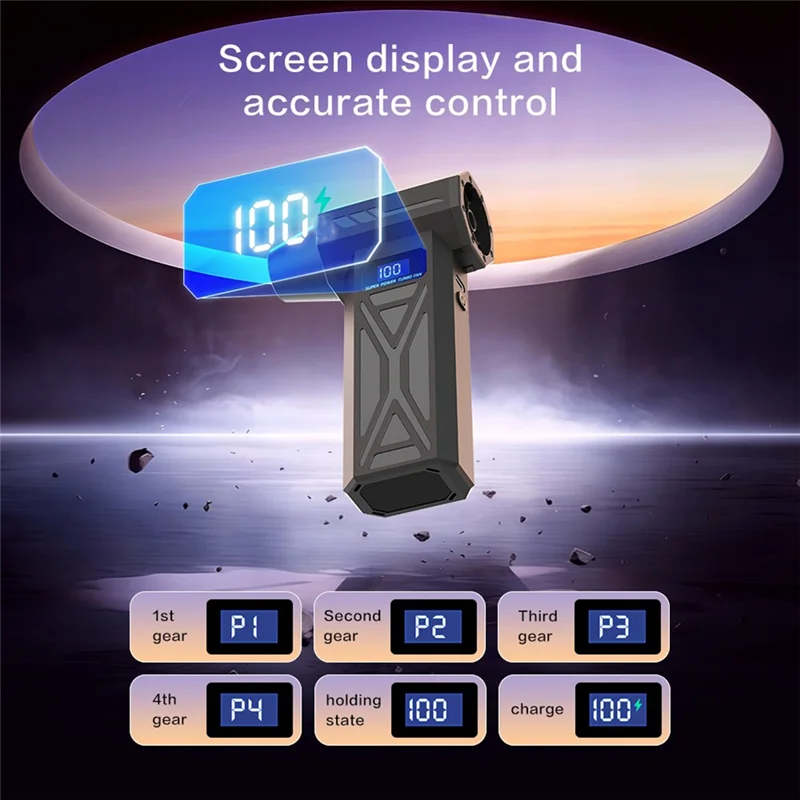 SHGO-Turbo Jet Cordless Portable Air Blower 4-Gear Adjustment LED Lighting Compressed Air Duster Battery Display