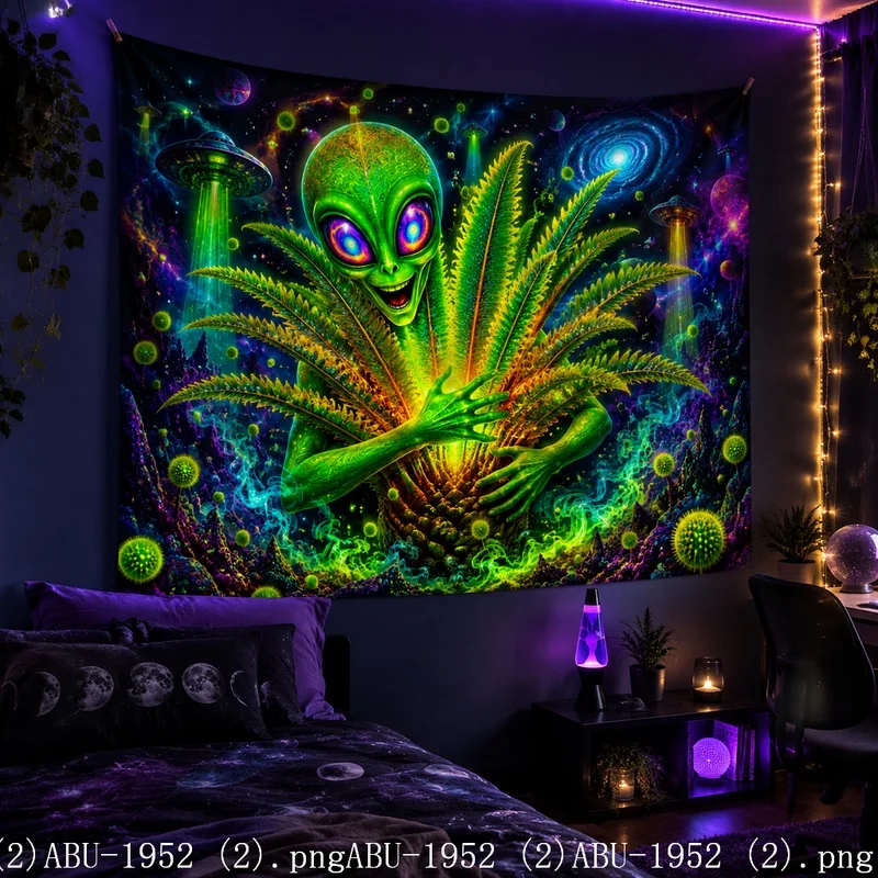 VIKAMA Alien Astronaut Blacklight UV Reactive Glow Tapestry Wall Hanging, Wall Art for Bedroom Dorm Party Game Room Bar Decor
