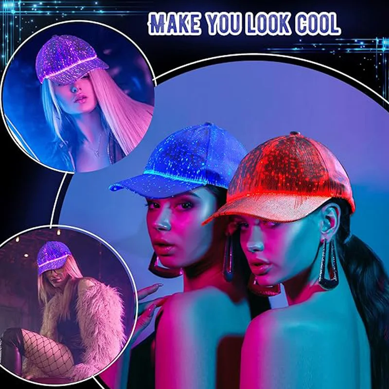 Fiber Optic 7 Colors Luminous USB Charging Hat Accessories LED Light Baseball Cap fashion Flash Glow Hat night club supplies