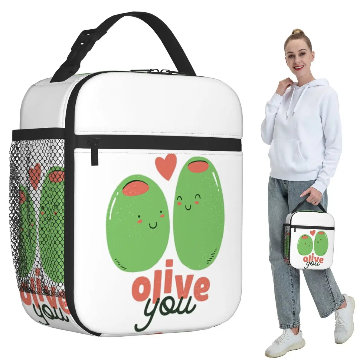 Olive You - I Love You Insulated Lunch Bag for Women Office Cooler Thermal Food Box Tote Portable Lunch Boxes Container