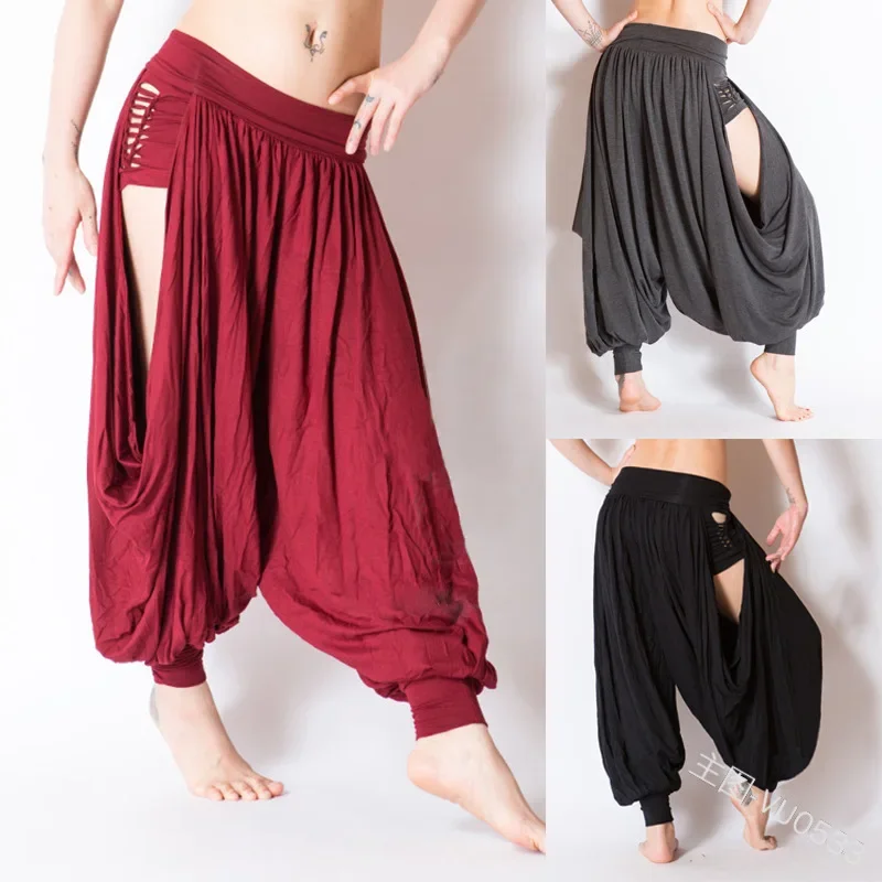 Pantalones medievales para mujer, disfraz de Cosplay de Halloween, Sexy, Hip Hop, Aladdín, holgado, pantalones cruzados bohemios, deportes, Fitness, Yoga