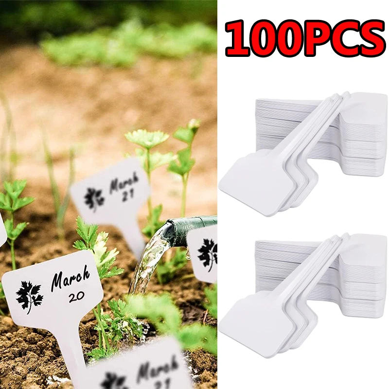 

100Pcs T-shaped Plant Markers Garden Plant Labels Plant Accessories Flower Pots Plastic Plants Tags Nursery Markers Label Mark