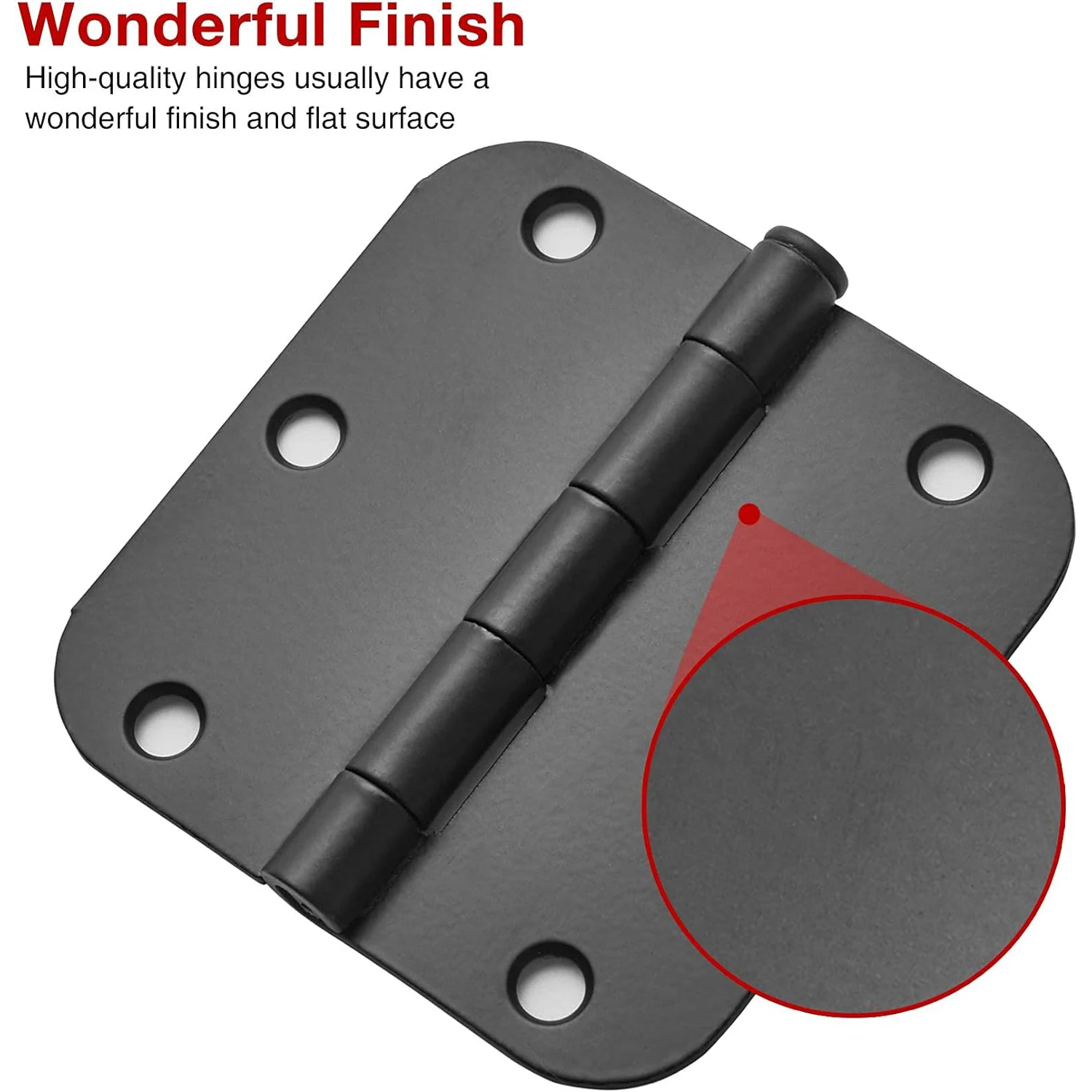 Round Matte Black Door Hinges 3.5inch 5/8“ Radius Internal 3 1/2 Flat Iron Double Folding Residential Standard Bedroom Interior