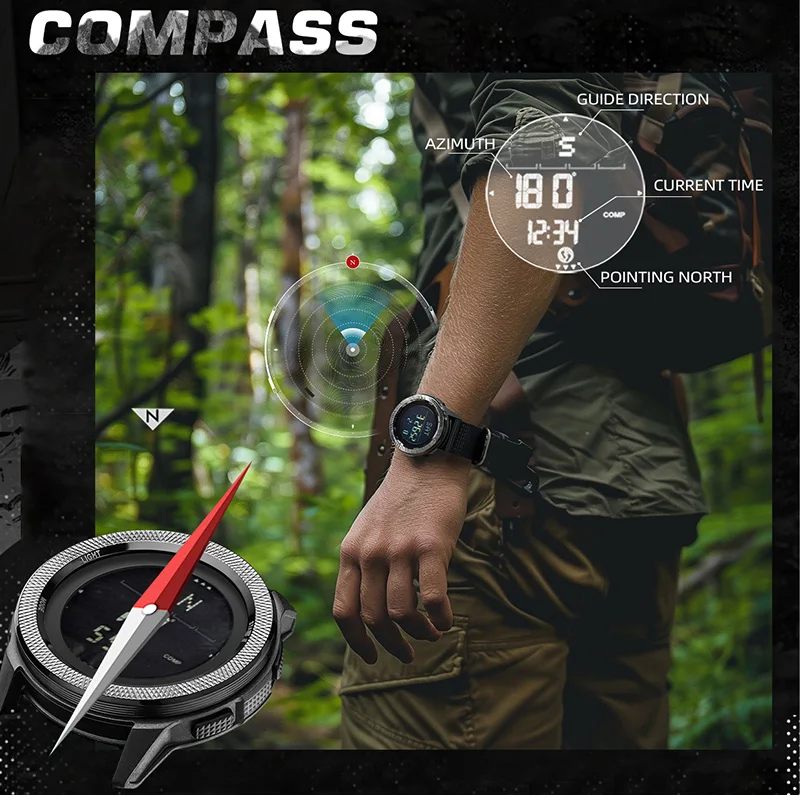 NORTH EDGE Men\'s Digital Carbon fiber Watch Shock Militray Sports Super Light Outdoor Compass Waterproof 50M Wristwatches