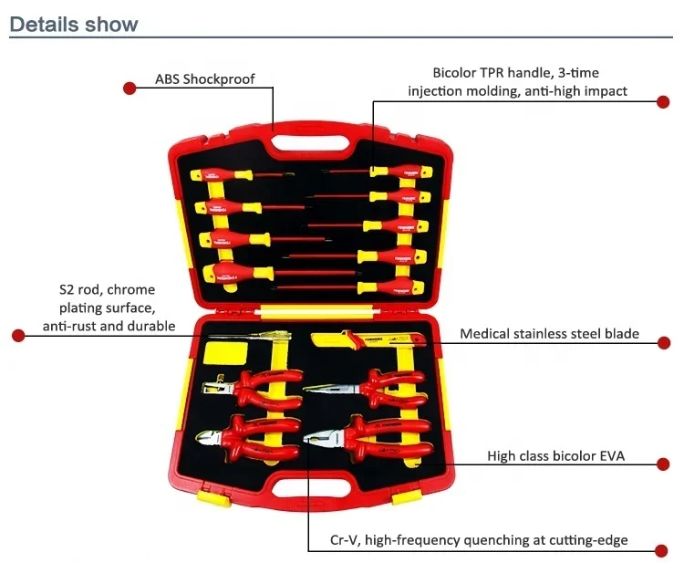 TGS 99LB001 FineWork 1000V Industrial VDE Insulated Hand Tools Set Plastic Material with OEM Support and Hard Case Packaging