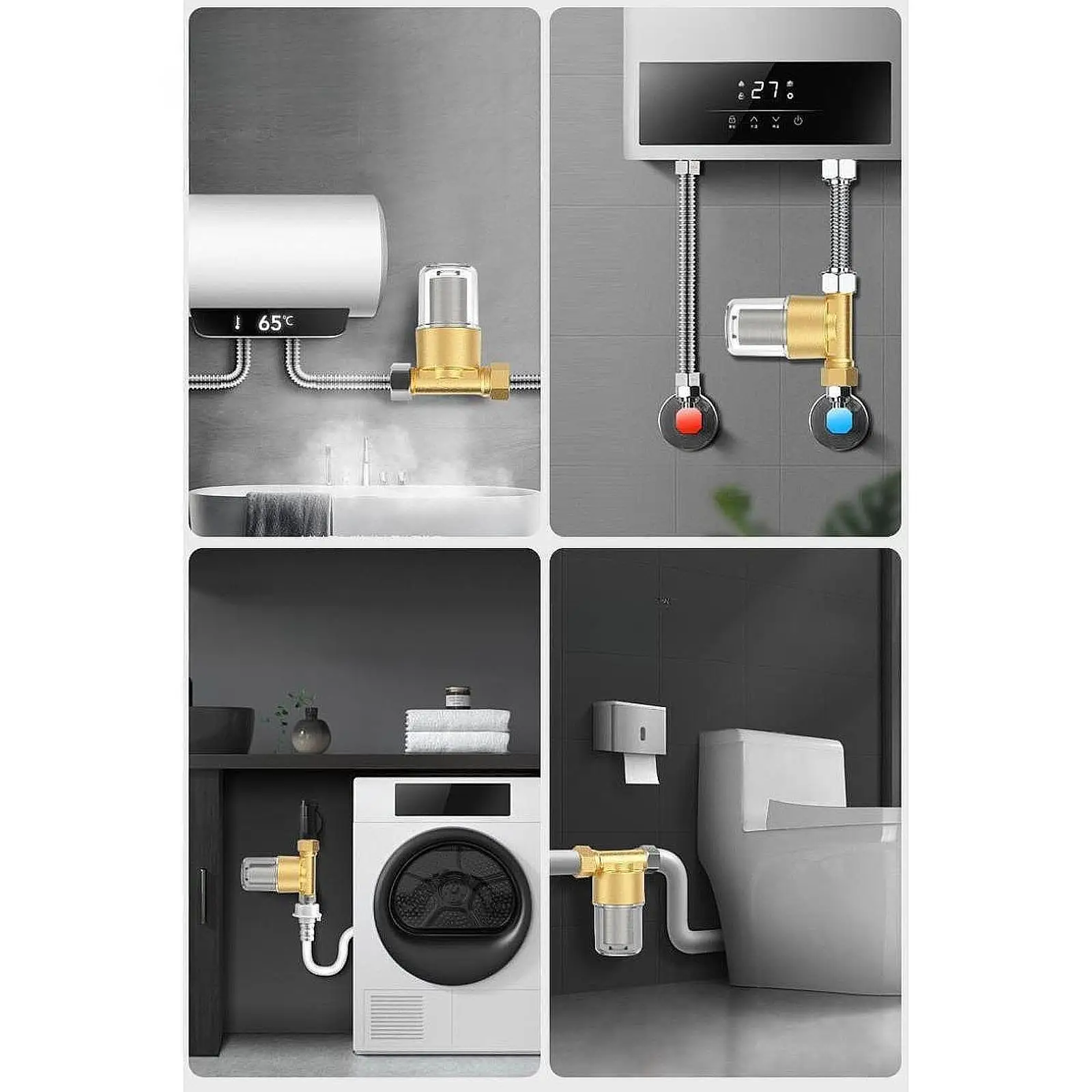 Brass Inline Water Pre Filter Accessories Transparent Housing Stainless Steel Mesh for Washing Machine Simple Assembly Versatile