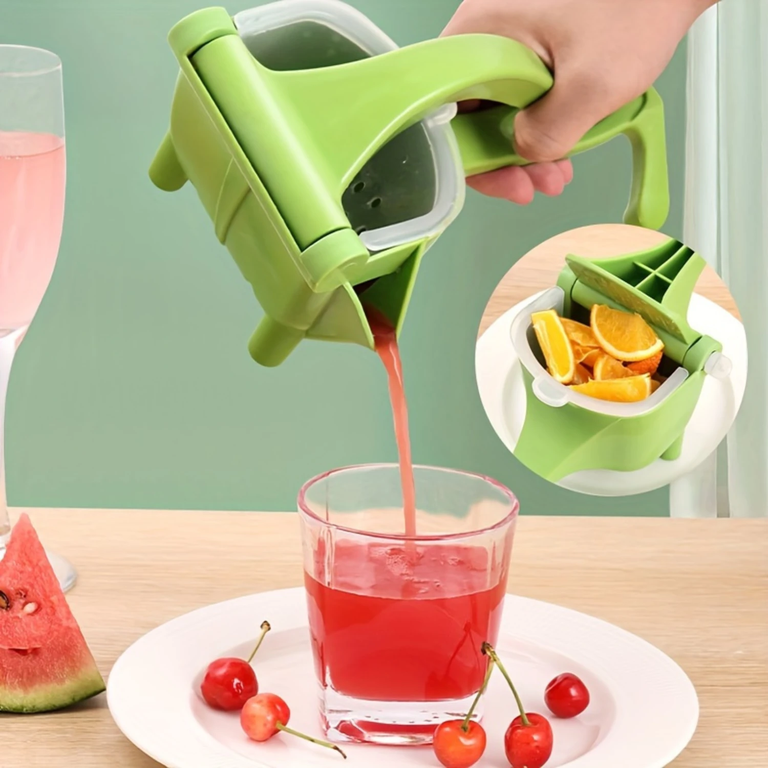 

1PC Multi-Functional Manual Citrus Juicer - Portable Hand Press Juice Squeezer for Lemon Orange Watermelon - Durable Plastic Non