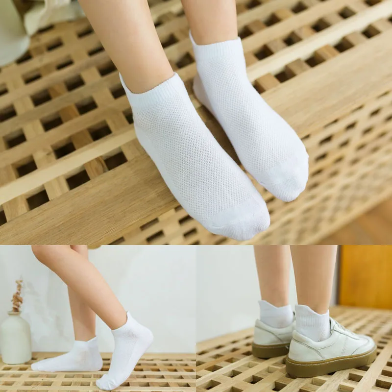 4 Pairs/lot Children's Socks Summer Thin Pure Cotton Boat Socks White Socks Boys and Girls Student Socks Baby Mesh Short Socks