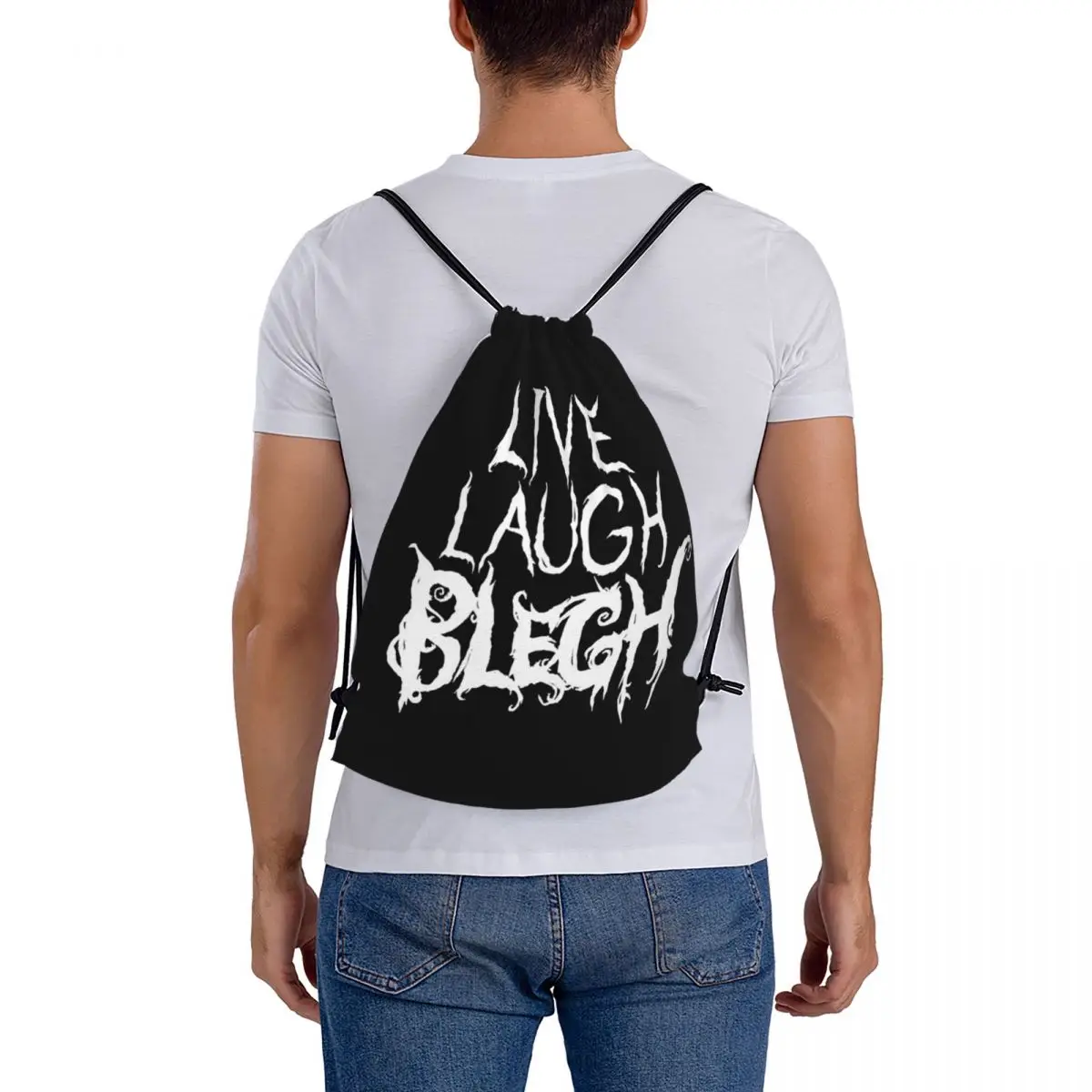 White Live Laugh Blegh Backpacks Portable Drawstring Bundle Pocket Sundries Bag Book Bags for Man Woman Students