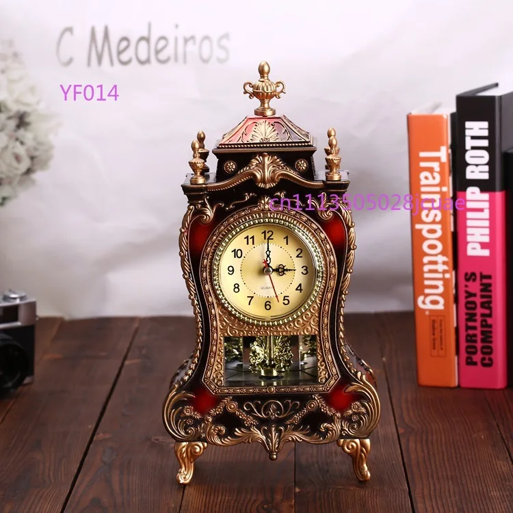 European Retro Desk Clock Antique Silent Sweep Second Table Clock With 16 Music Chime Living Room Home Decor Clock F015