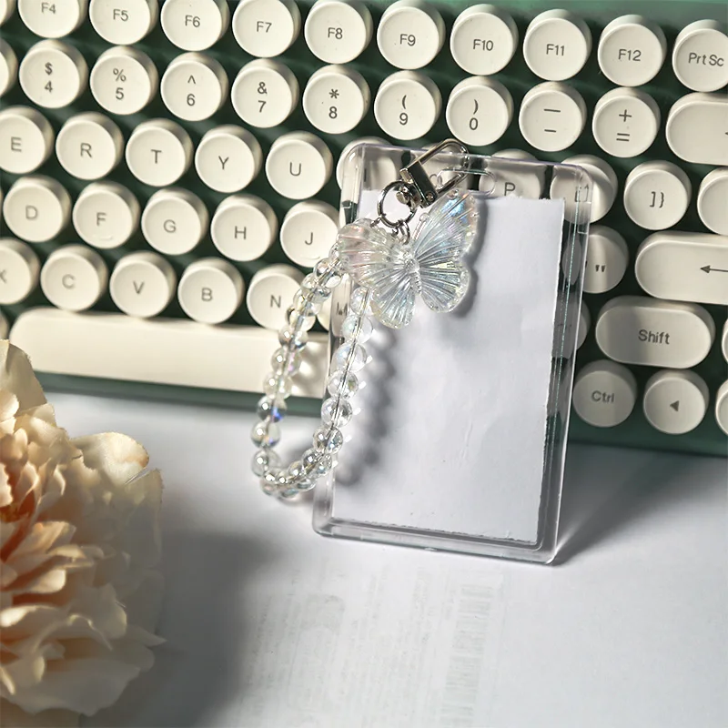 1Style 1Pcs/bag Crystal Butterfly Keychain Slipcover Transparent Acrylic Card Holder Double Sided Small Card Bus Card ID Card