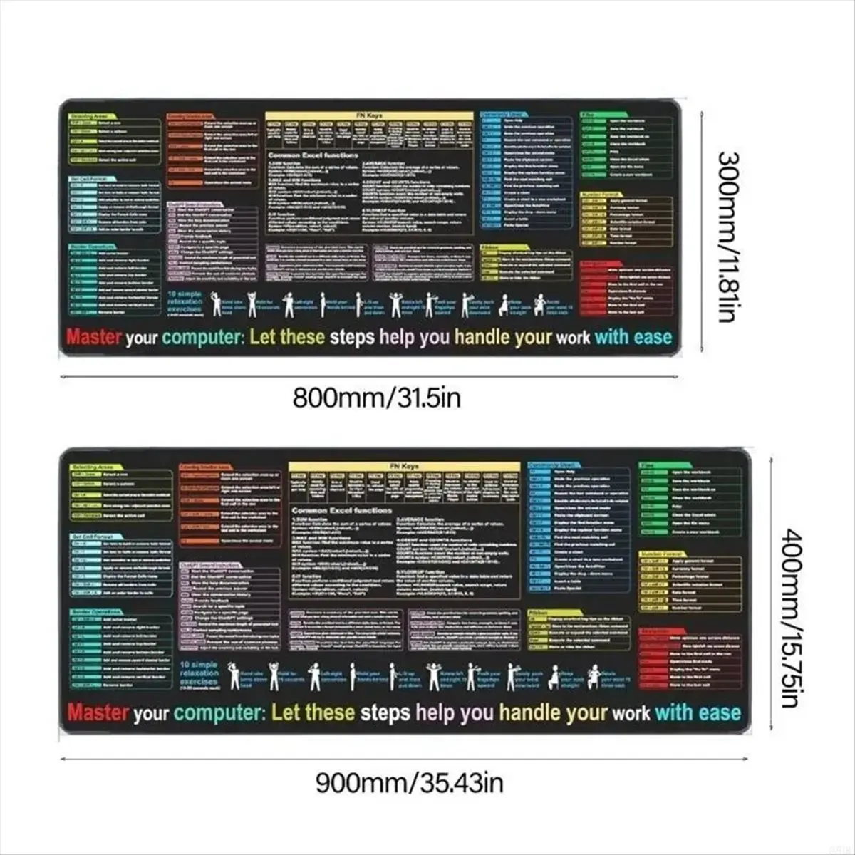 English Mouse Pad Excel Text Editor Cheat Sheet Shortcut Mousepad for Programing Non-Slip Desk Mat 30x80x0.3CM