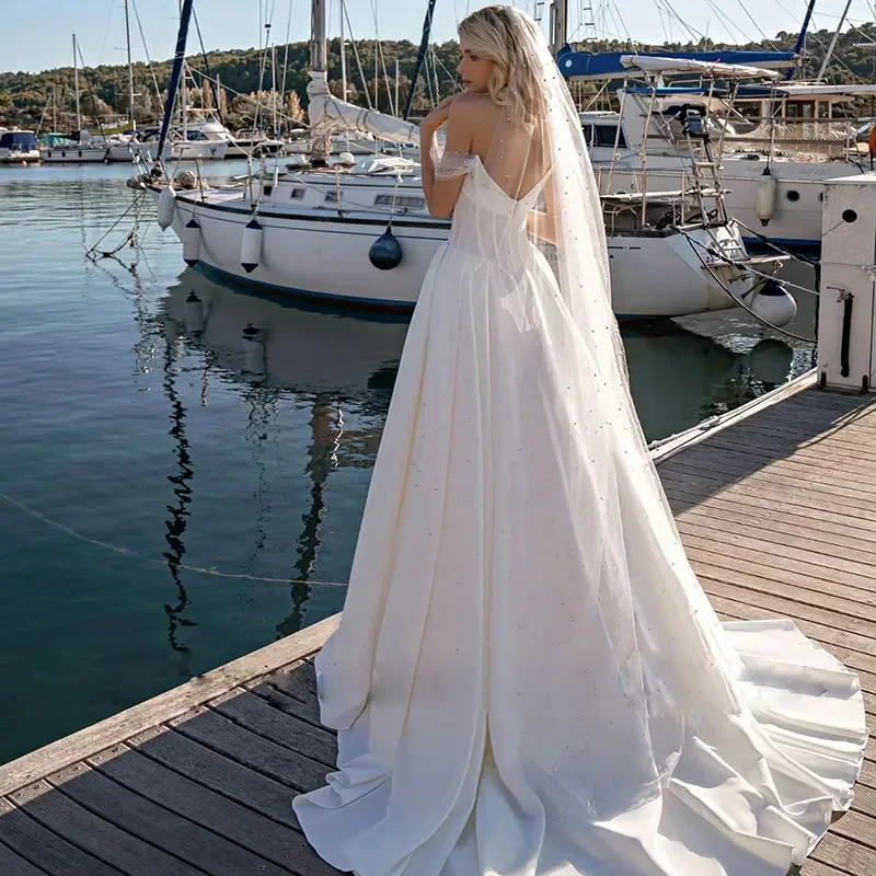 Robe de mariée princesse A-Line, robe de patients perlés chérie, plage dos nu sexy, photographie en plein air, élégante et nouvelle