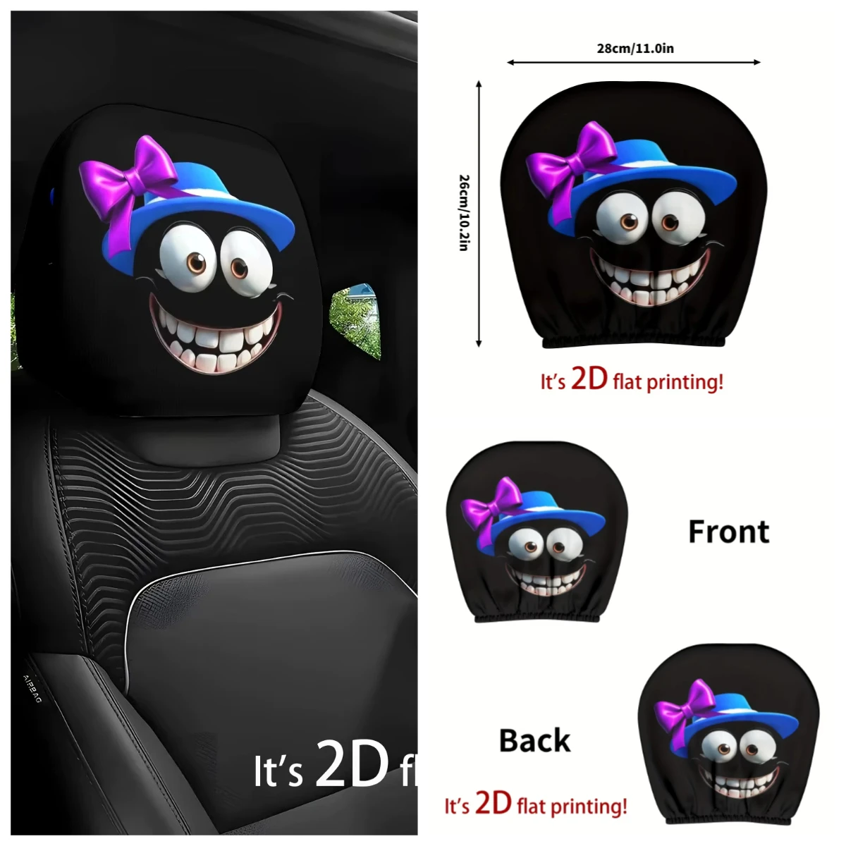 Blue top hat bow, gentleman's exclusive breathable car decoration headrest cover two-piece set, washable and stretchable