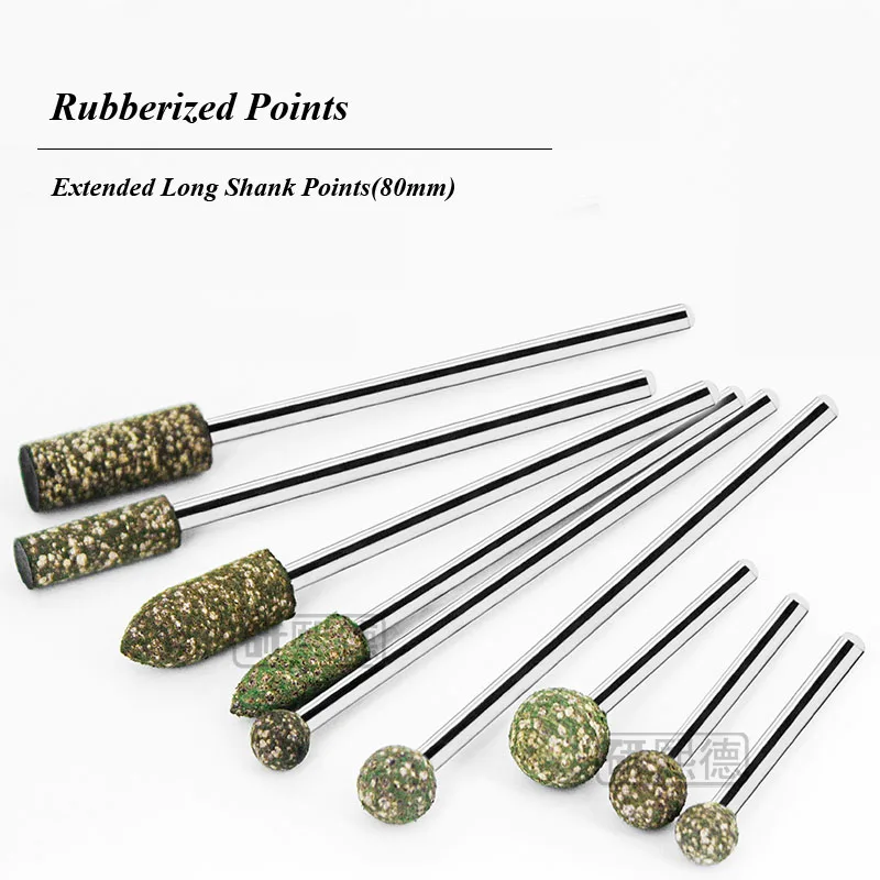 10PCS Shank3.0mm long 80mm grit#120 rubberized point for mold deep inner hole polishing Cylindrical spherical grinding head