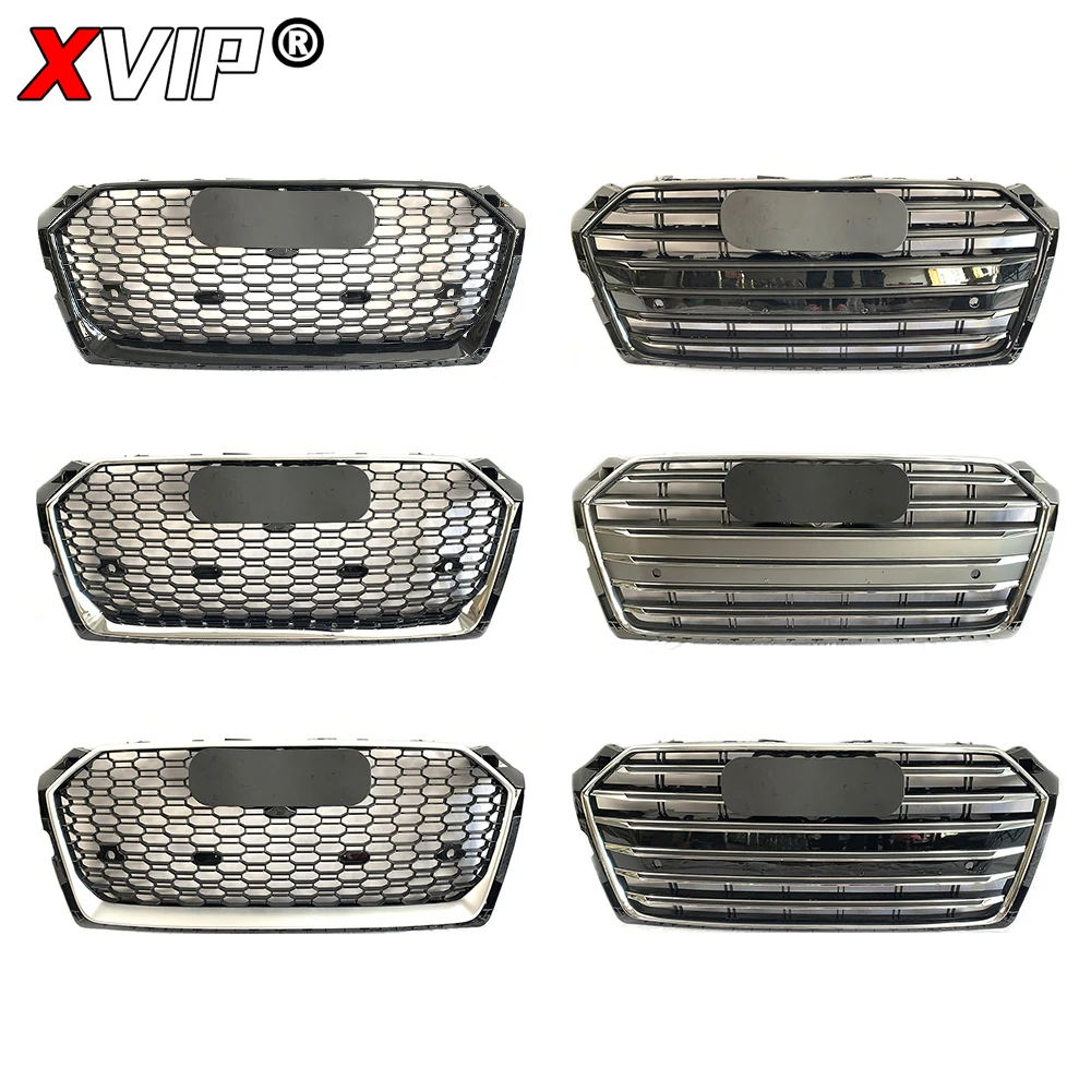 شبكة مصد سوداء لامعة XVIP مع حلقة كروم ، جزء بديل للشبكات العلوية لأودي A5 S5 F5 17-19 #2