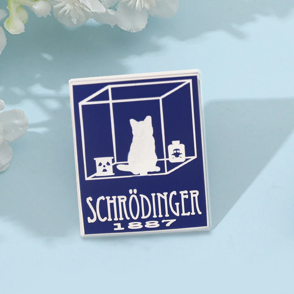 Schrödinger's Cat Enamel Brooch Quantum Physics Theme with 1887 Science Enthusiast Lapel Pin Teacher and Student Gift