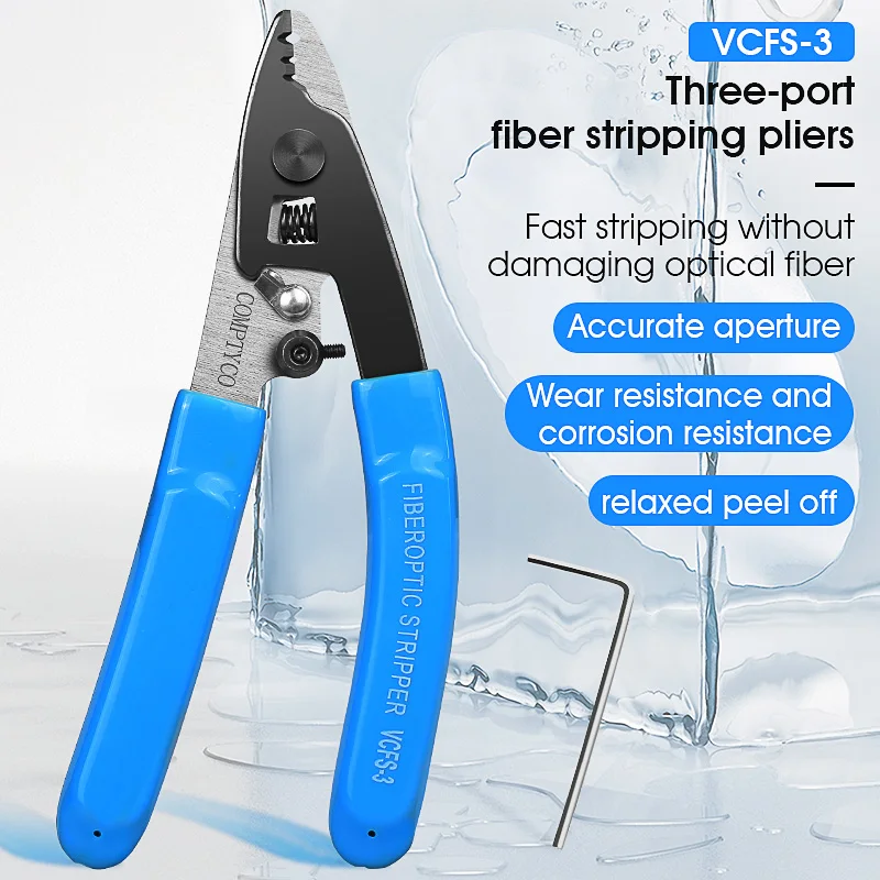 COMPTYCO Blue VCFS-3 Three-port Fiber Stripping Pliers FTTH Tool Optical Fiber Stripper Fiber Optic Wire Strippers