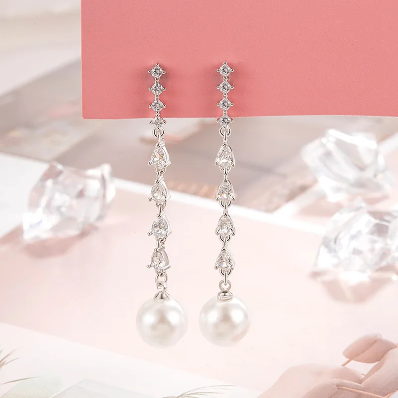 FUIHETYS 925 Silver Jewelry Drop Earrings with Pearl Zircon Accessories for Women Wedding Party Bridal Promise Gift Wholesale