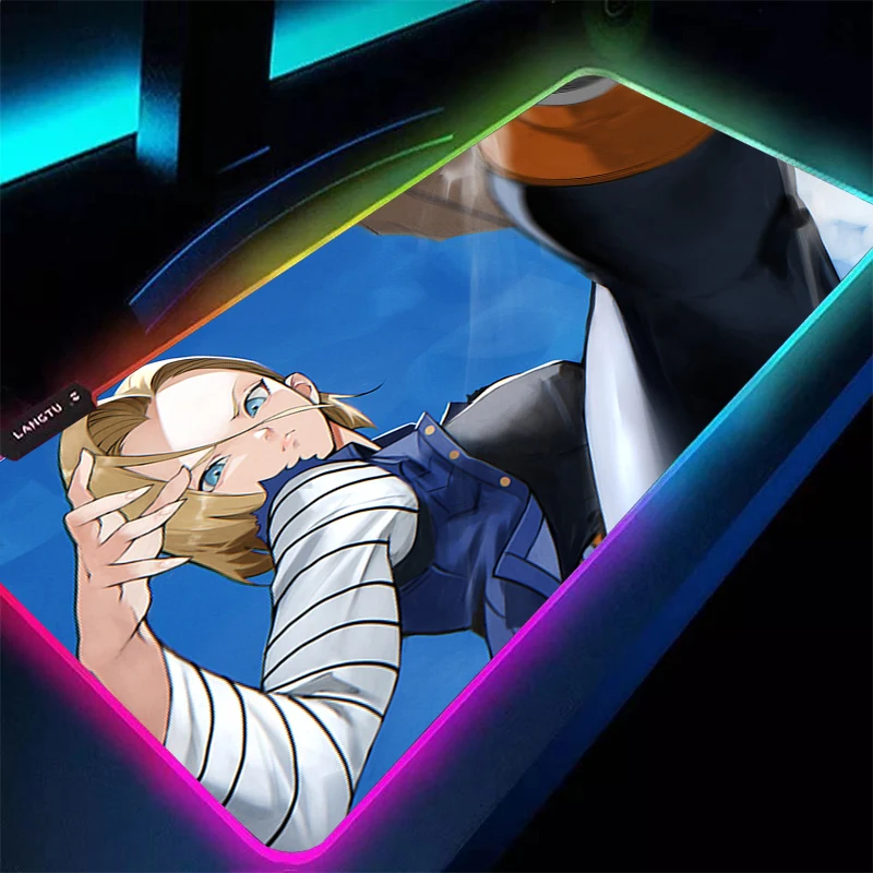 Alfombrilla de ratón RGB DBZ Dragon Ball Android 18 Lockedge 90x40cm Gaming PC ordenador Gamer teclado alfombrilla de ratón escritorio LED alfombrilla de ratón para regalo