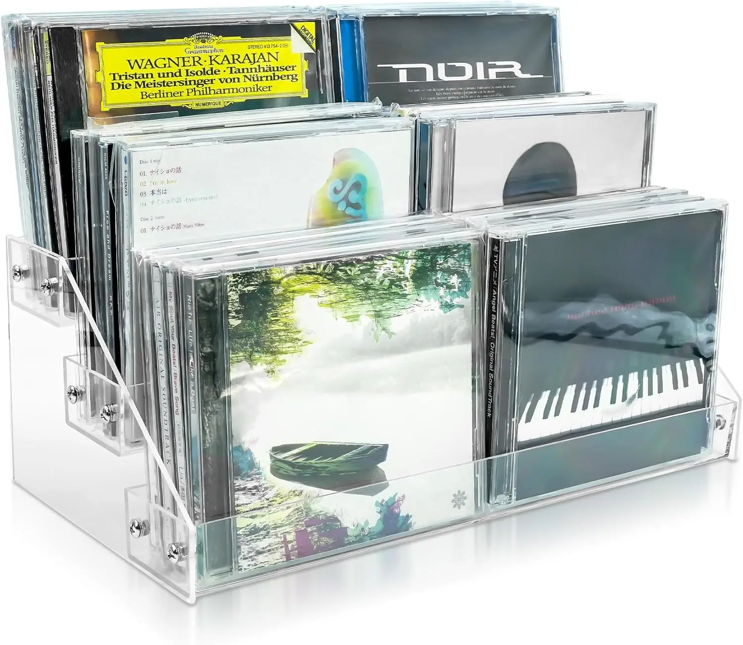 

3Tier Clear Acrylic CD Holder Cascading CD Storage Rack,DVD/CD Display Rack & Vinyl Record Storage Stand Holds up to 24 Standard