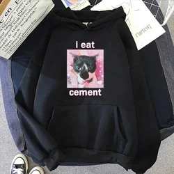 Funny I Eat Cement Cat Meme Printed Sweater Men's and Women's Fashion Casual Hooded Comfortable Autumn and Winter Sports Sweater