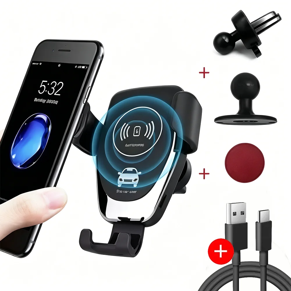 Wireless Chargers Fast Car For iPhone 17 16 15 14 13 12 Pro XS Max XR Samsung Xiaomi Wireless Charging Phone Car Holder Charger